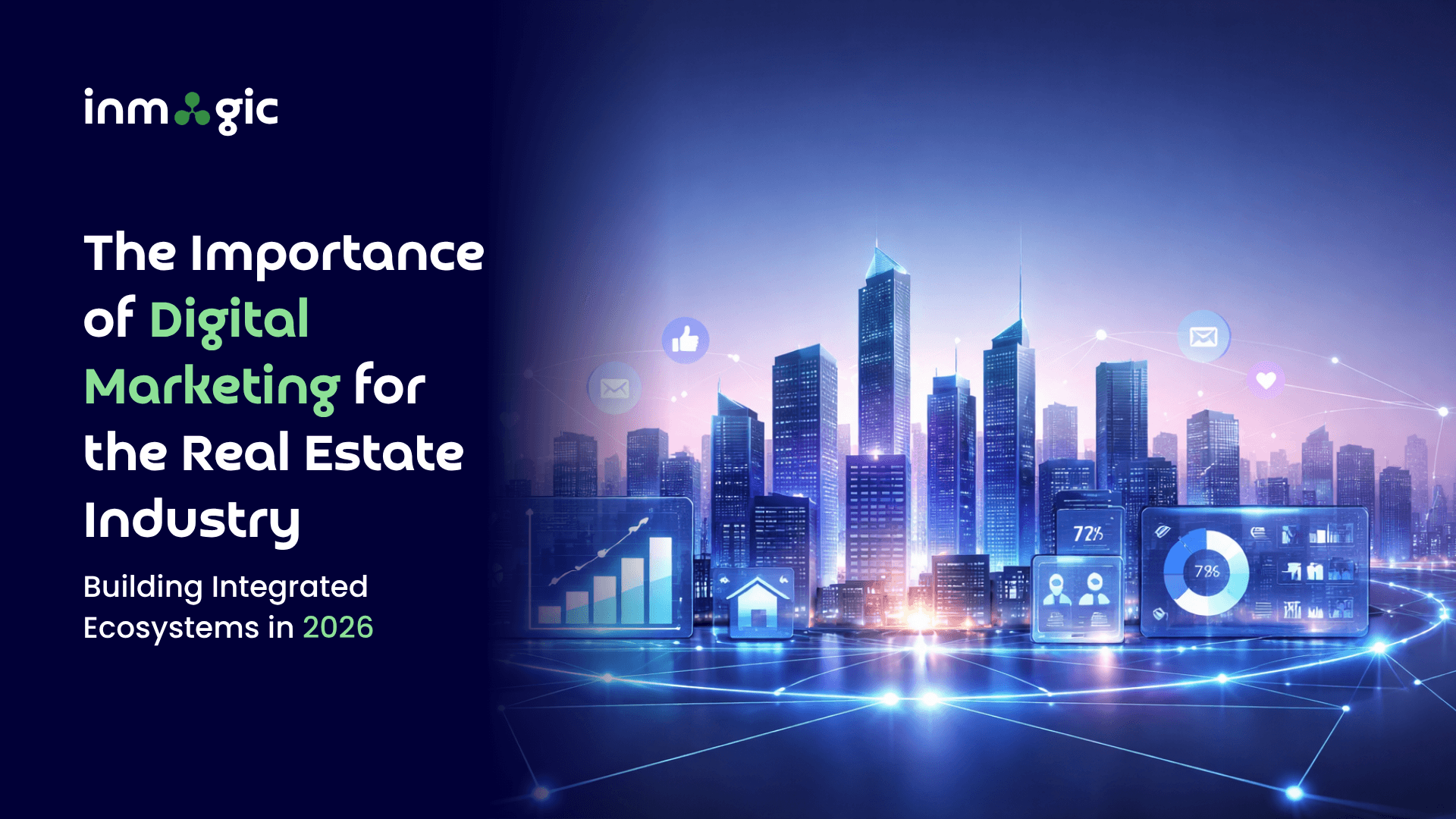 Digital marketing for real estate industry showing SEO, social media marketing, lead generation and marketing automation strategies